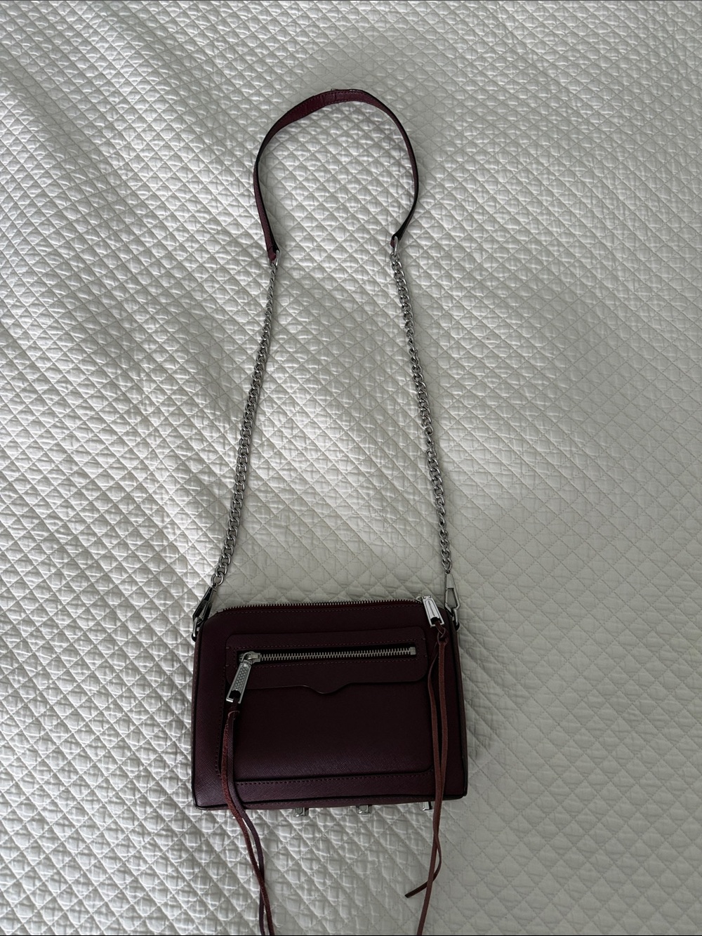 Rebecca Minkoff Burgundy Crossbody Bag with Silver Chain